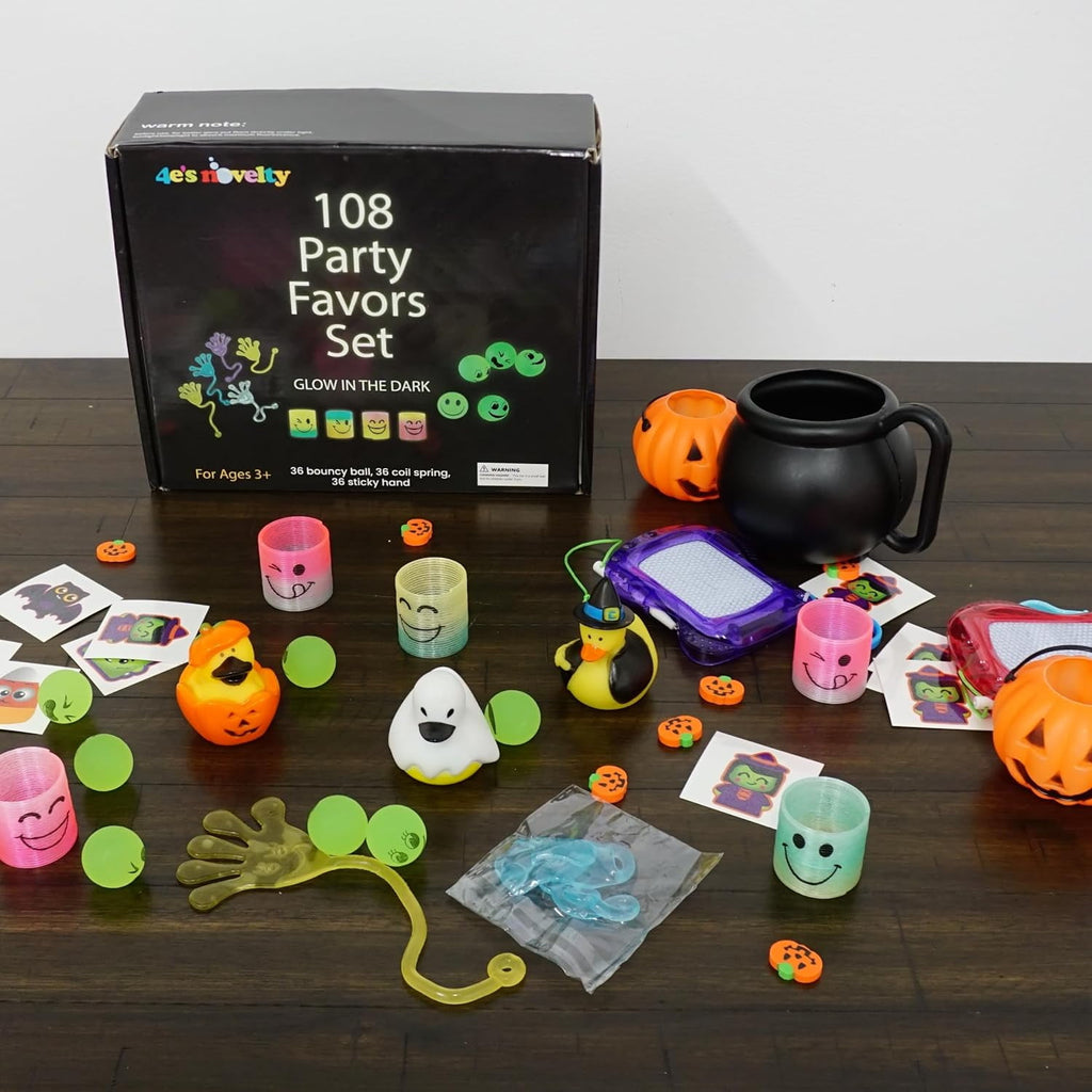 4E’s Novelty 108 pcs Glow in the Dark Toys - Bouncy Balls, Sticky Hands & Springs