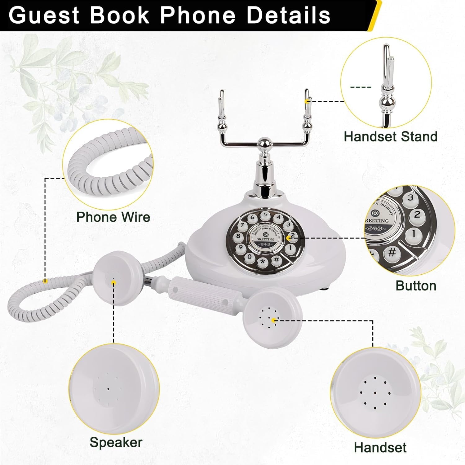 Audio Guest Book Wedding Phone Record Customized Voicemail with Audio Guest Book for Parties Weddings Birthdays Rentals Confessions Phone Record (White)