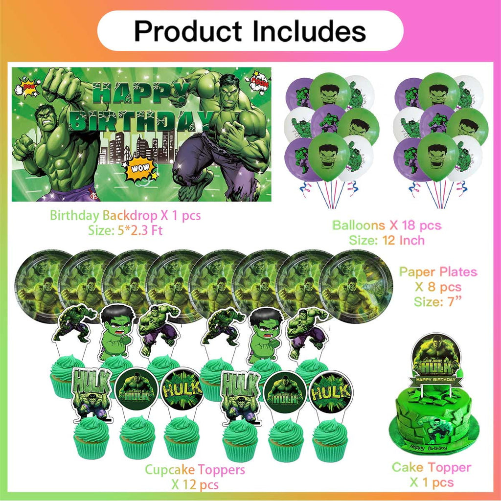 Hulk Tableware Balloons Birthday Plates Party Decor Banner Cake Topper Decorations for Kids Supplies