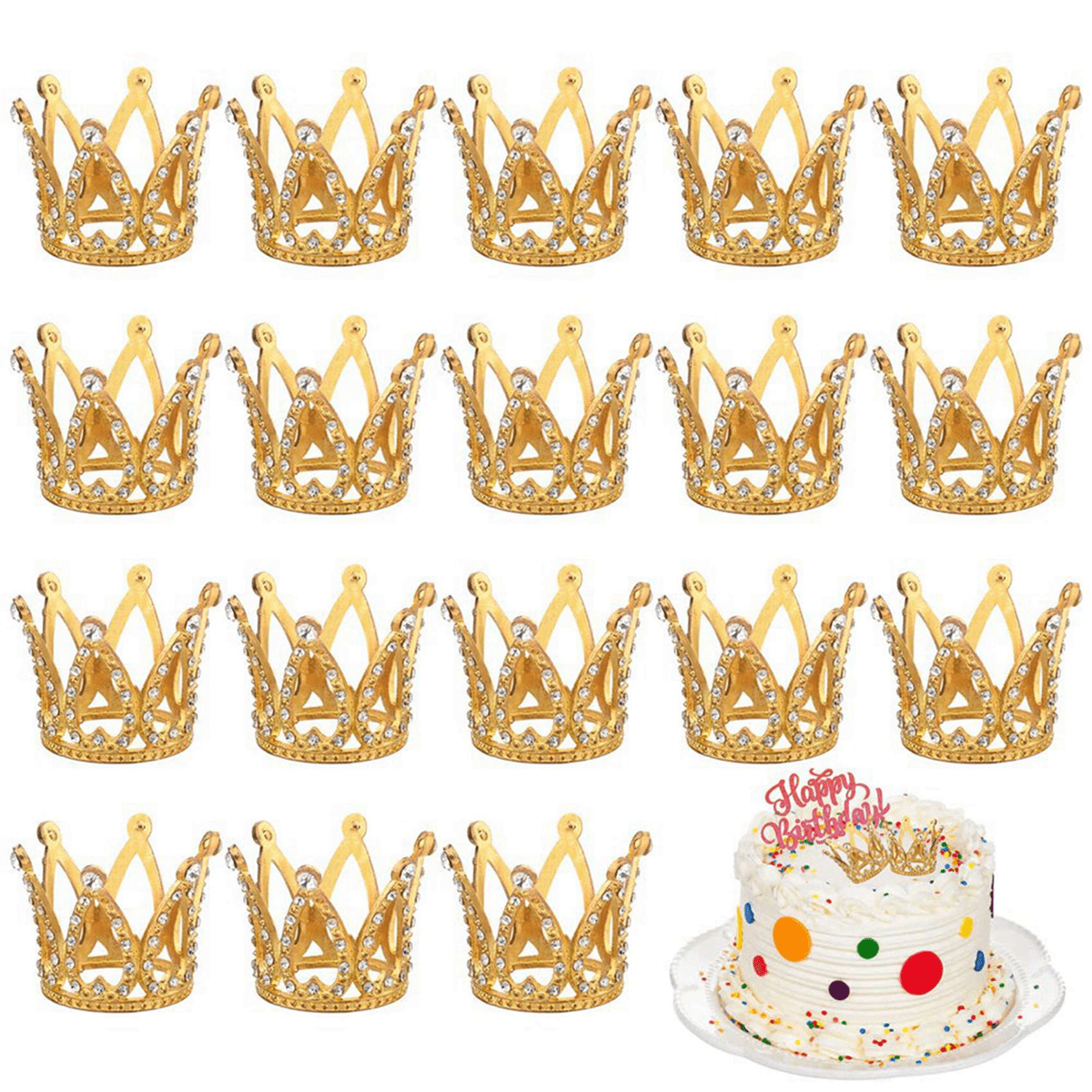 50 Pcs Gold Cake Topper Tiny Baby Small Rhinestone Crown for Flower Arrangements Shower Birthday Wedding Decor