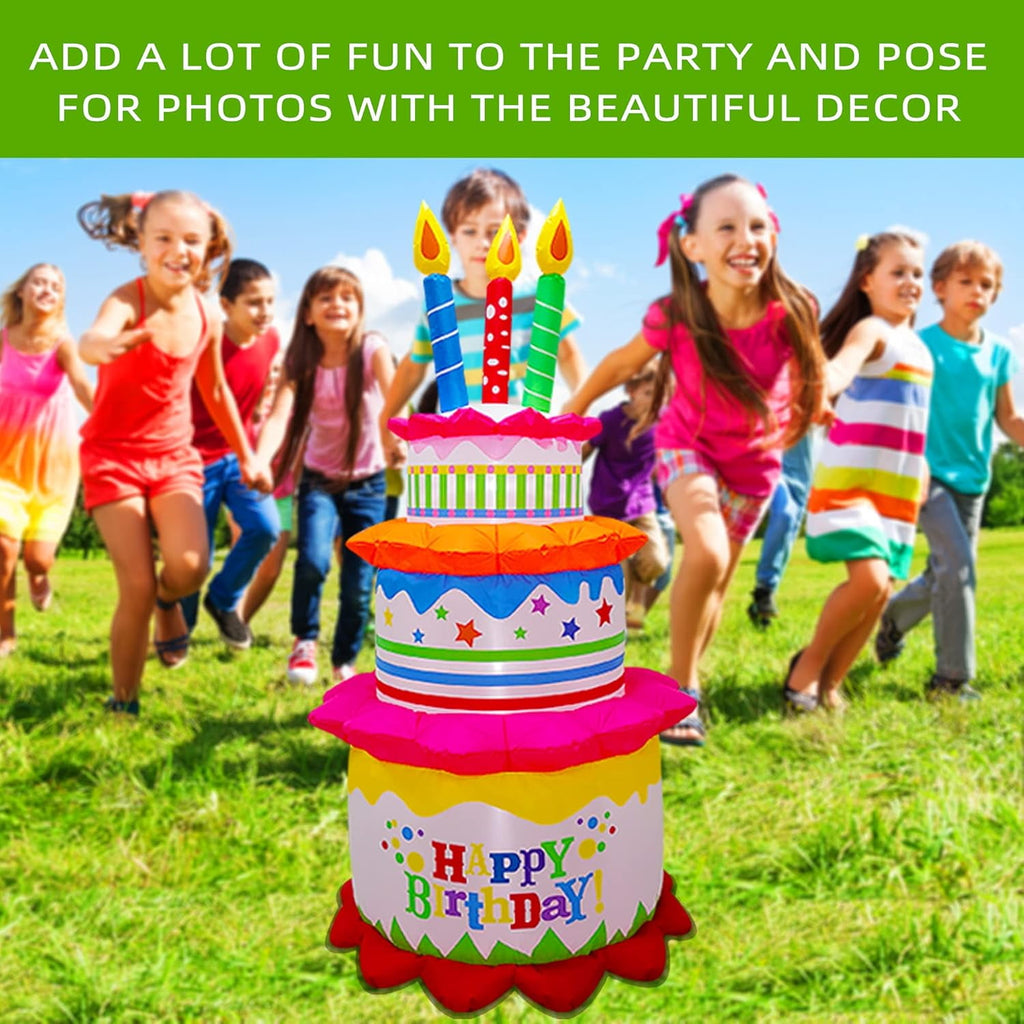 Garnen 6Ft Inflatable Happy Birthday Decorations Balloons For Kids, LED Happy Birthday Cake, Birthday Sign Balloons, Outdoor Theme Party