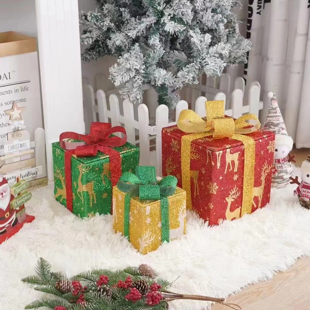 Pompotops Christmas Lighted Gift Boxes Remote Control, Set Of 3 LED Up Decor Outdoor, Up Christmas Boxes Present Decorations Outdoor Yard