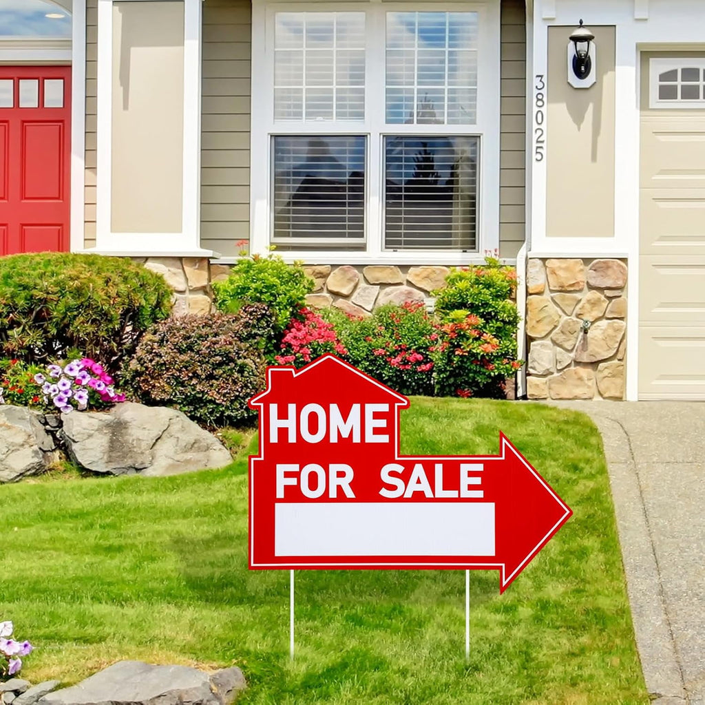 6 Pcs Home for Sale Signs with Stakes 12 x 16 Inch Double Sided for Sale by Owner Yard Sign Directional Arrow Estate Sale Signs for Real Estate Lawn Garden Yard(Home for Sale)
