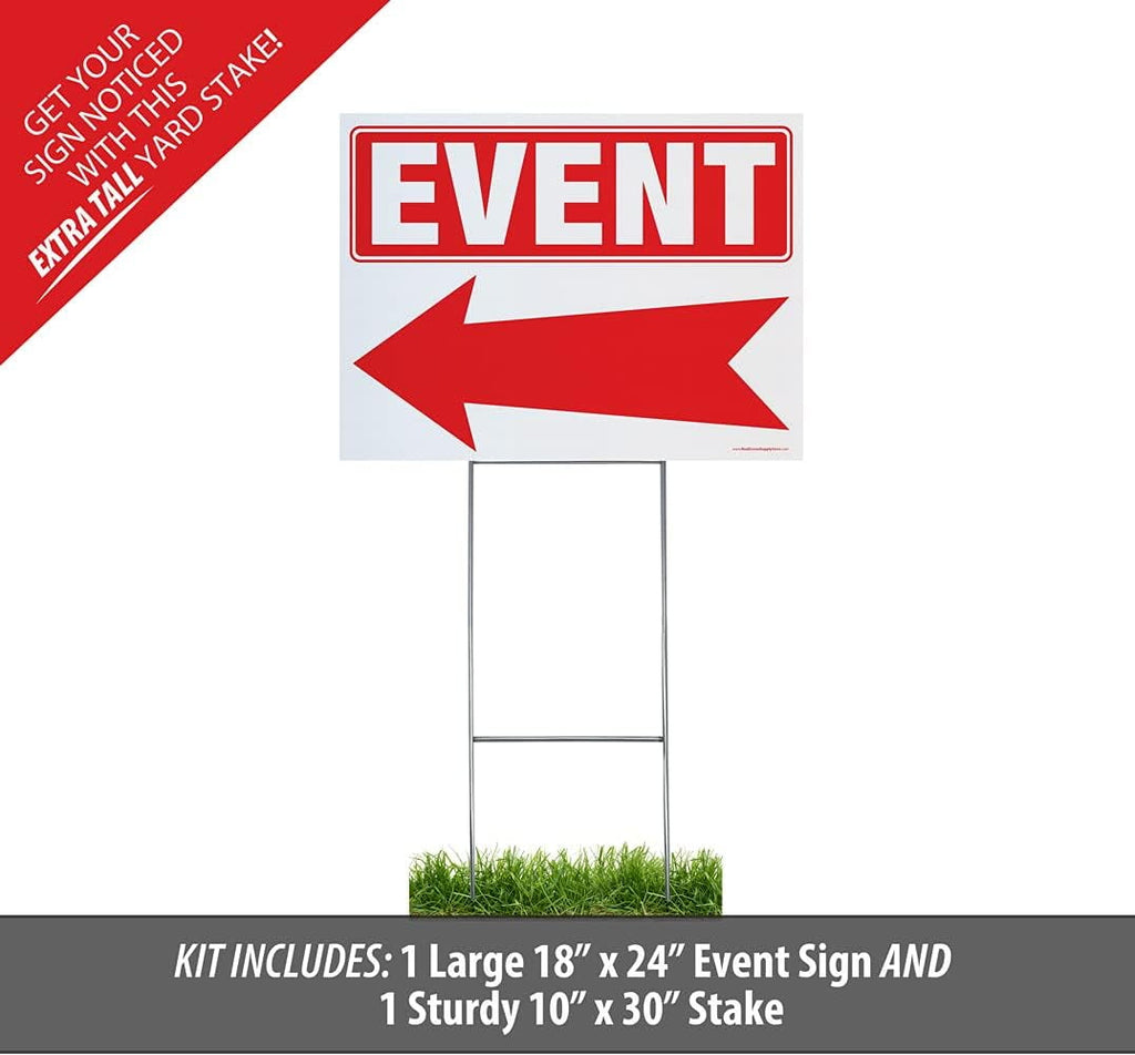 Event Yard Sign Complete Kit Includes Sturdy Sign Stake - Durable Outdoor Double Sided 18x24 Sign with Extra Tall 10x30 Stake (1 Pack, Event)