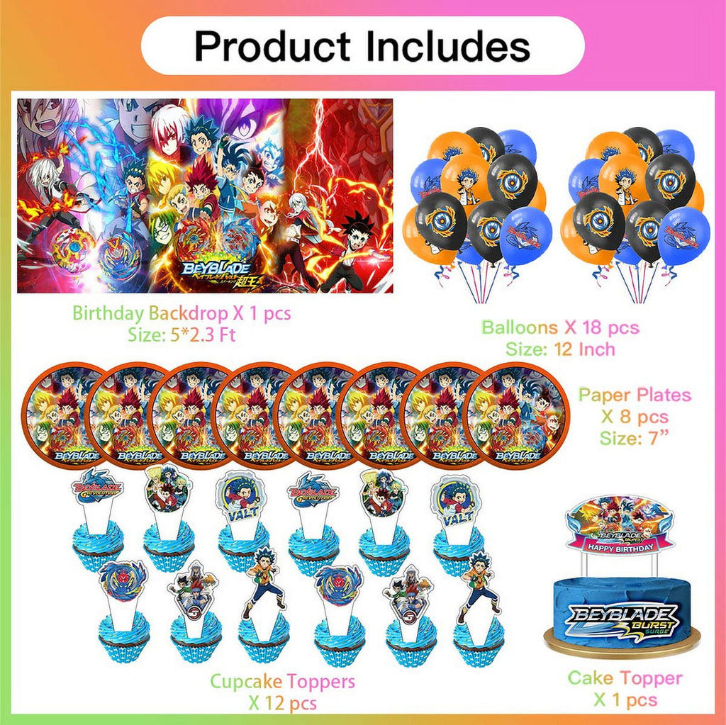 Beyblade Birthday Party Supplies Balloons Plates Decoration Cake Topper Decor Tableware Banner Backdrop