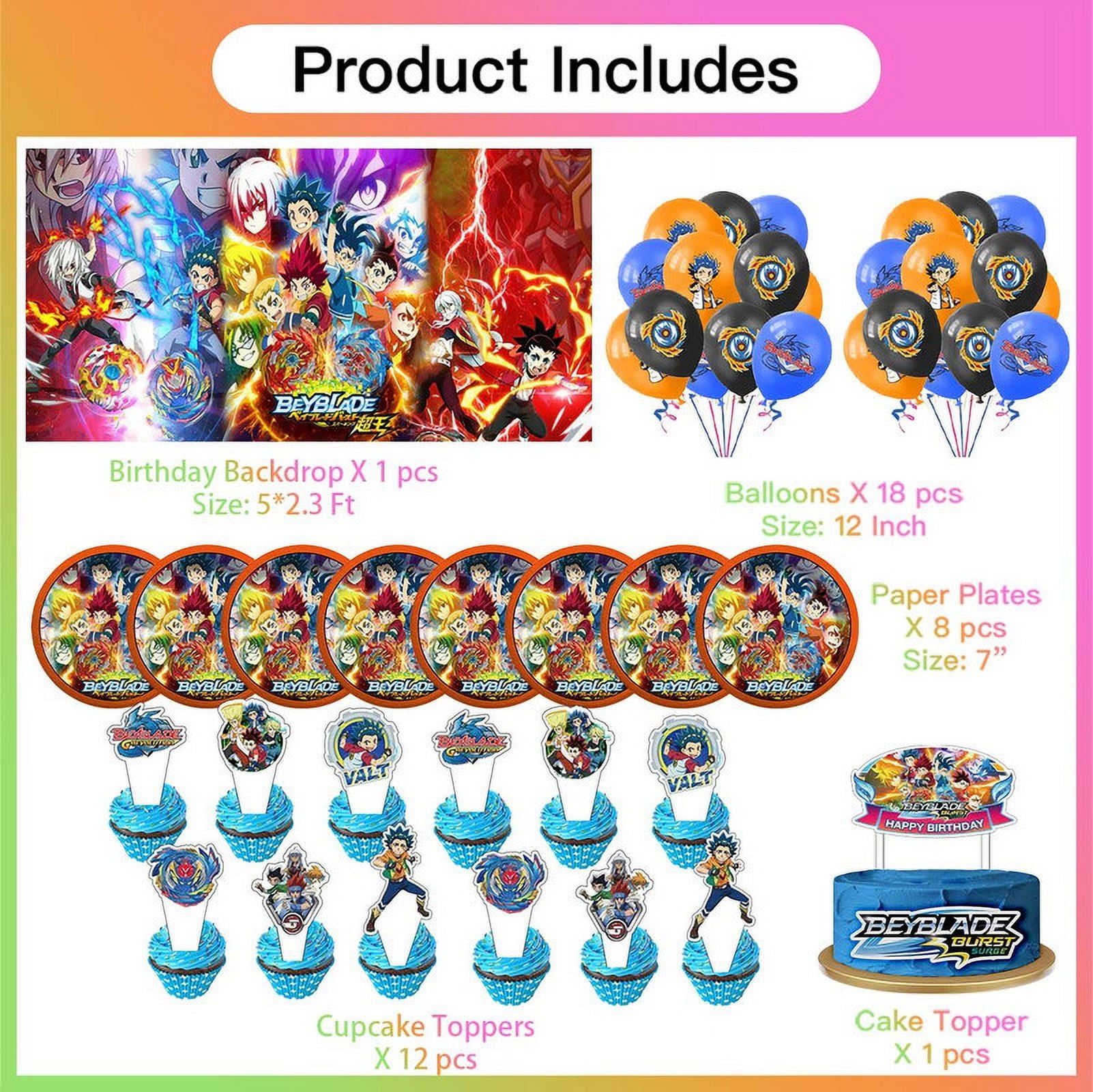 Beyblade Birthday Party Supplies Balloons Plates Decoration Cake Topper Decor Tableware Banner Backdrop