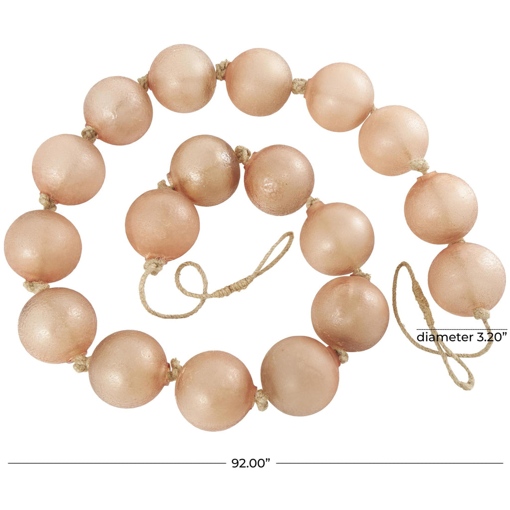 DecMode Handmade Round Extra Long Frosted Orb Pink Glass Garland with Tassel with Knotted Jute Rope