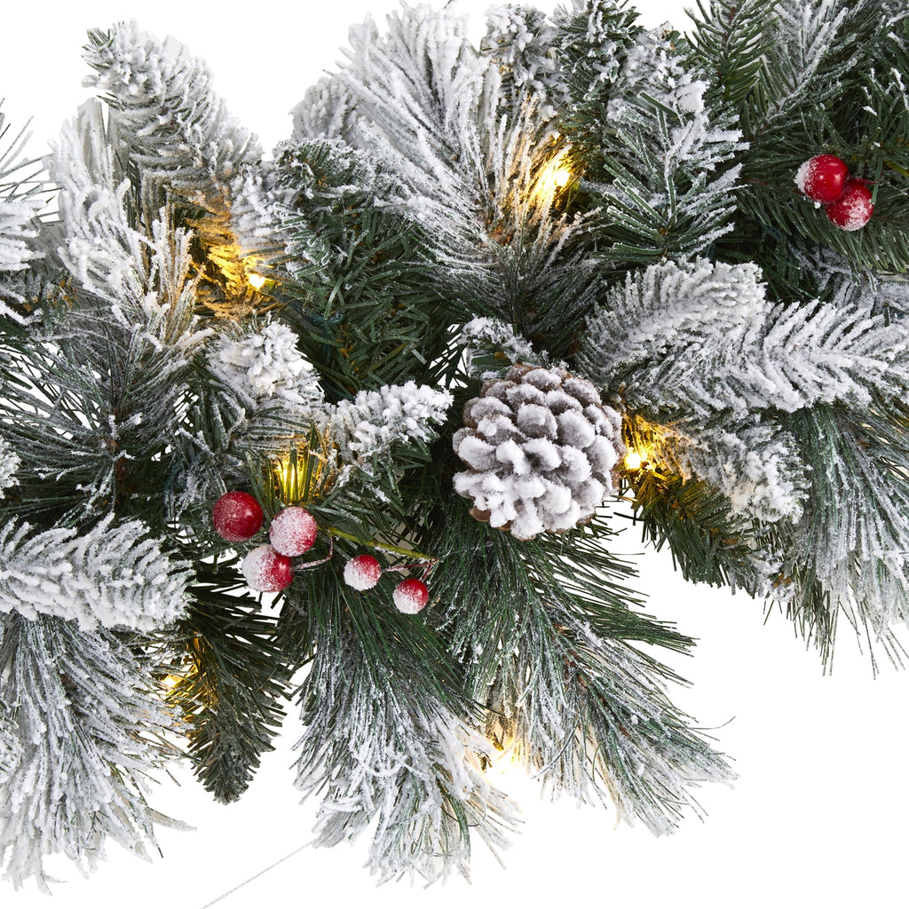 Nearly Natural 6' Flocked Mixed Pine Artificial Christmas Garland with LED Lights