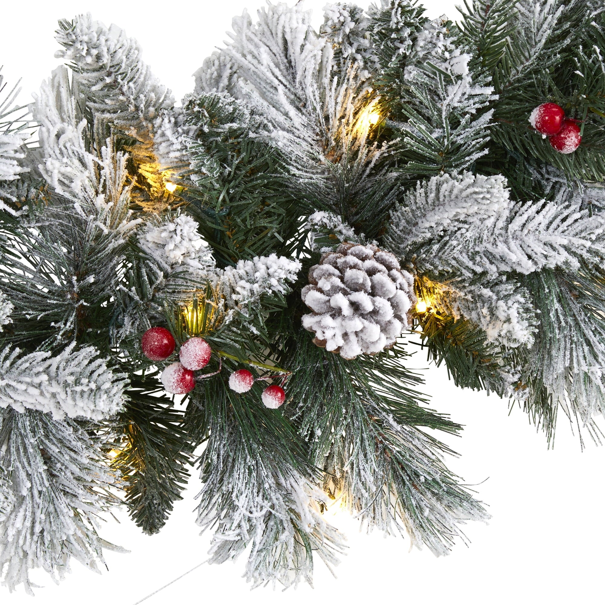 Nearly Natural 6' Flocked Mixed Pine Artificial Christmas Garland with LED Lights