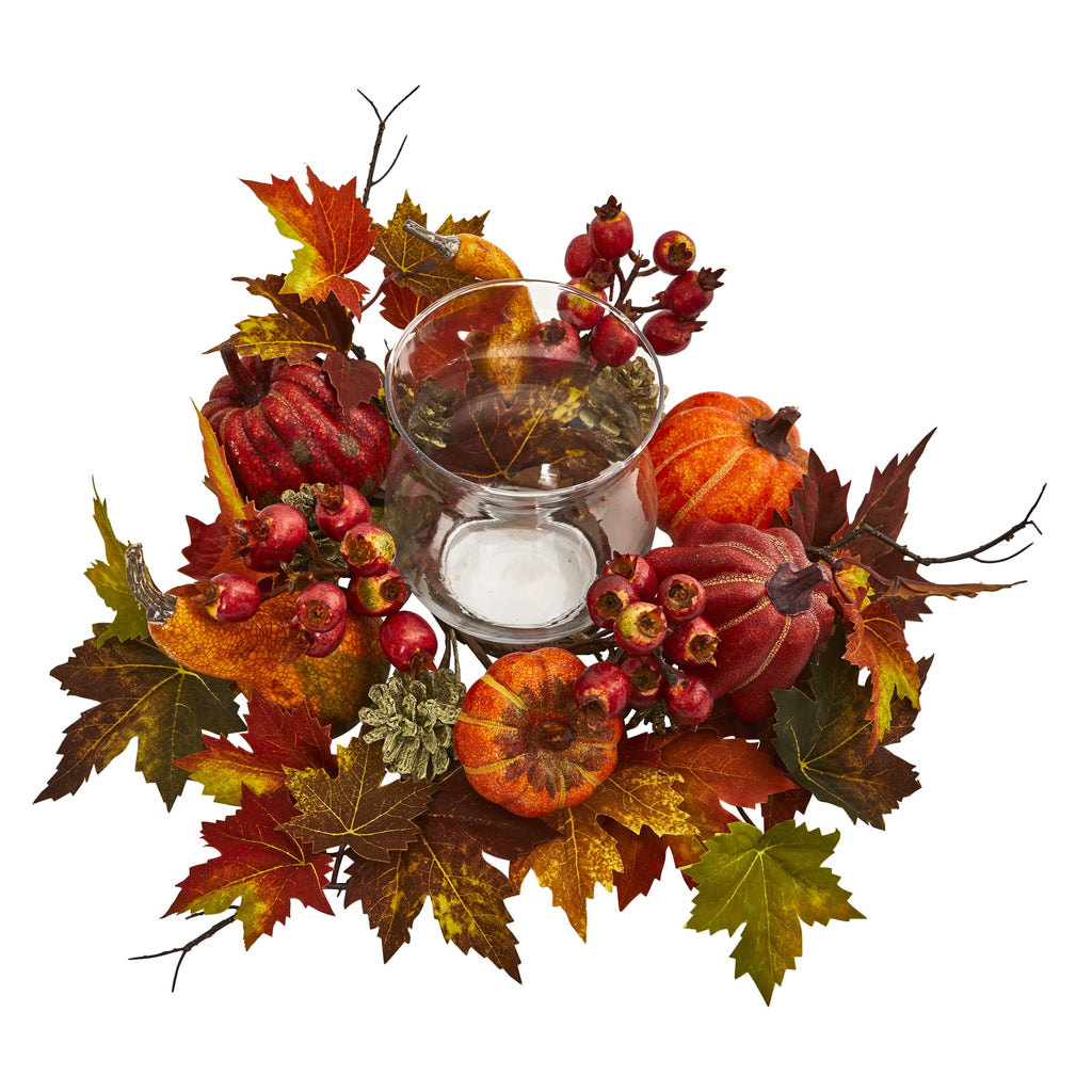 Nearly Natural 8" Maple Pumpkin and Gourd Artificial Plant Candelabrum, Multicolor