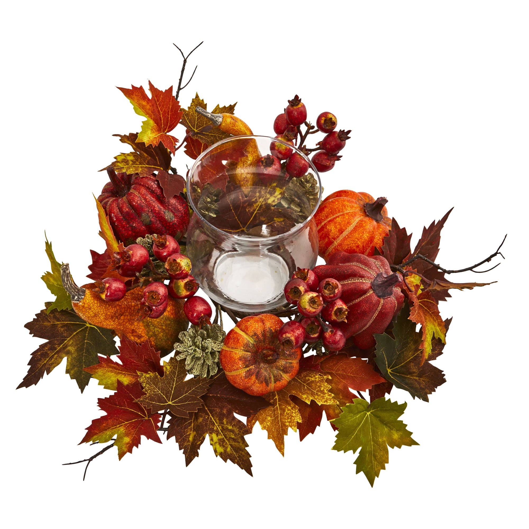 Nearly Natural 8" Maple Pumpkin and Gourd Artificial Plant Candelabrum, Multicolor