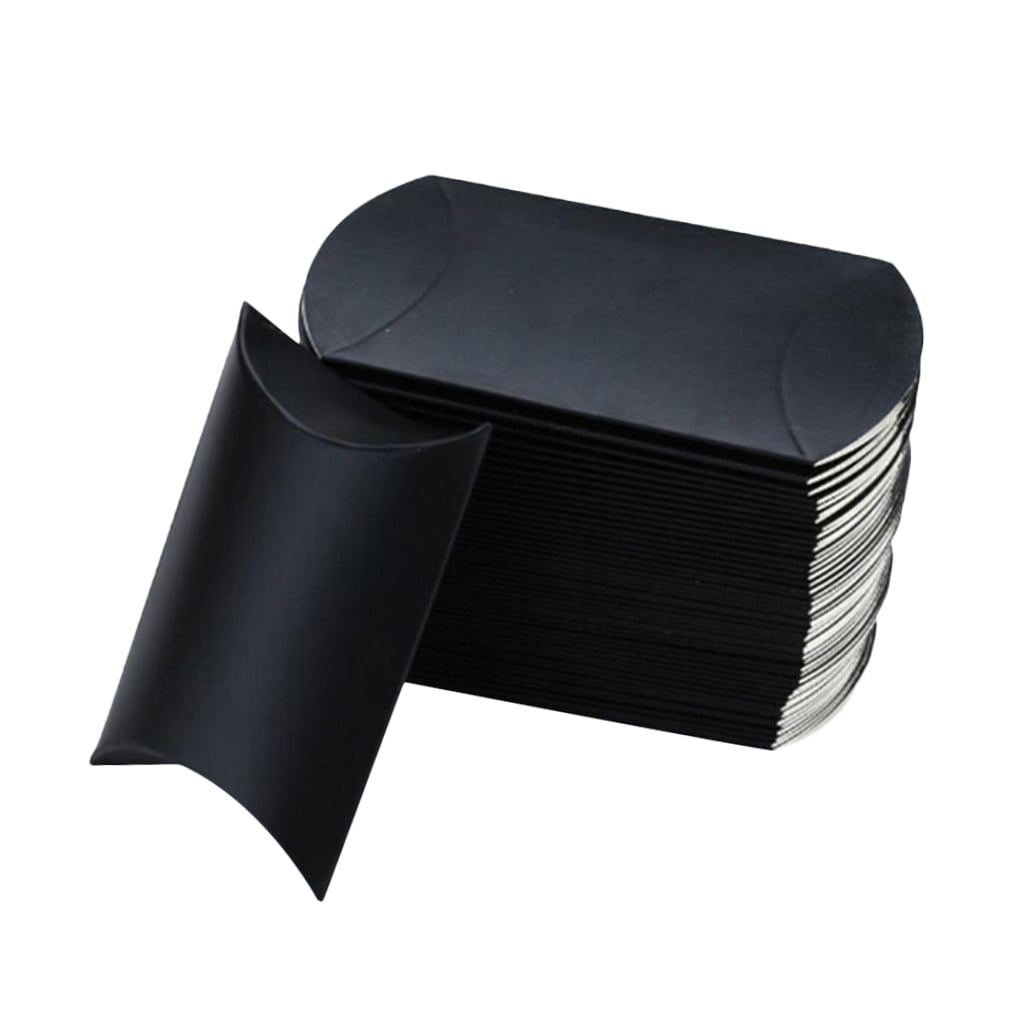 Worgeous 100Pcs Kraft Paper Candy Boxes Pillow Shape Gift Holder Party Paper Container with Rope for Home(Black)