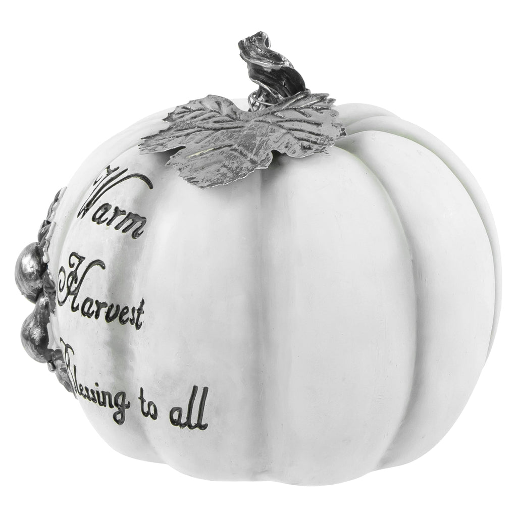 Northlight 8" White and Black "Warm Harvest Blessing" Pumpkin Fall Harvest Decoration