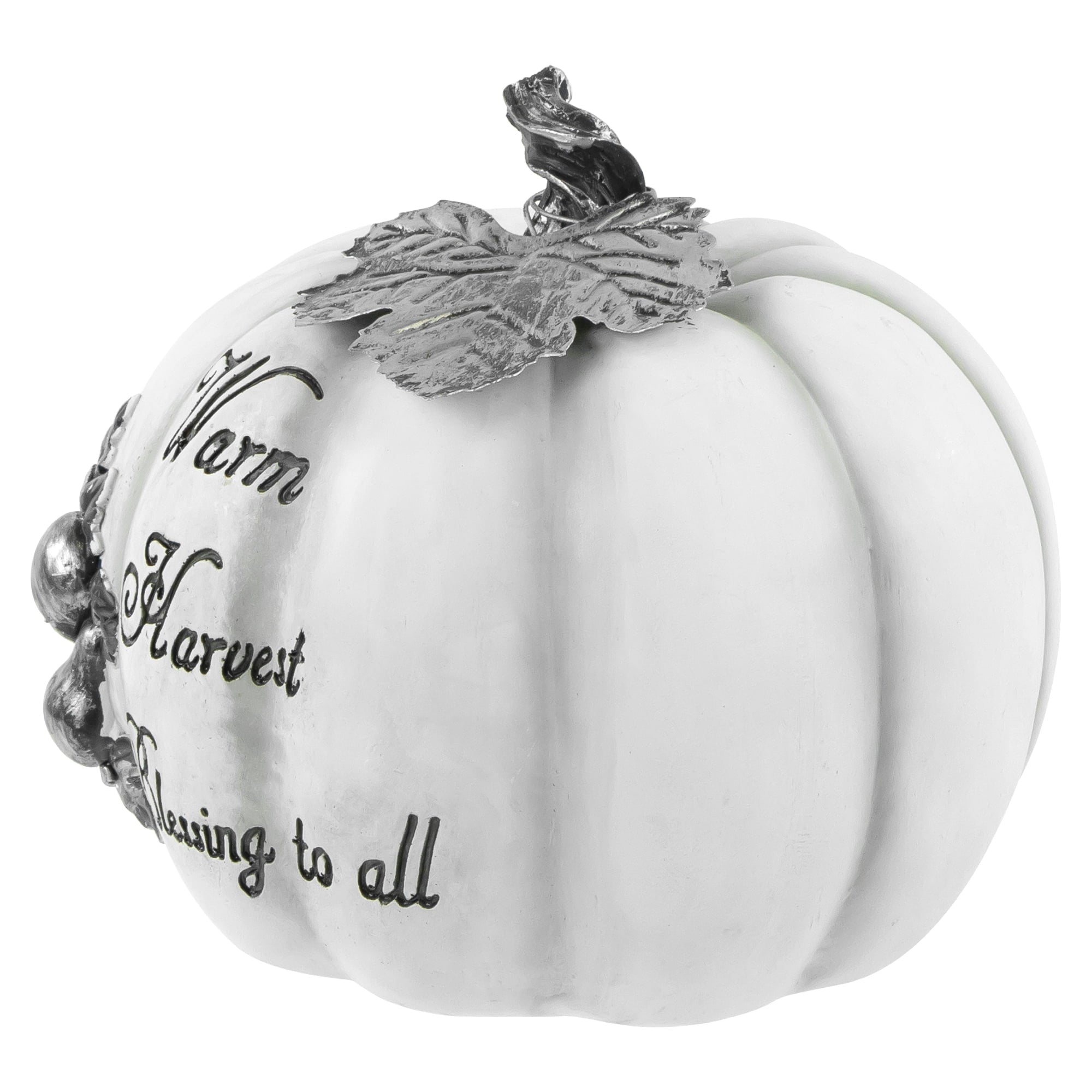 Northlight 8" White and Black "Warm Harvest Blessing" Pumpkin Fall Harvest Decoration