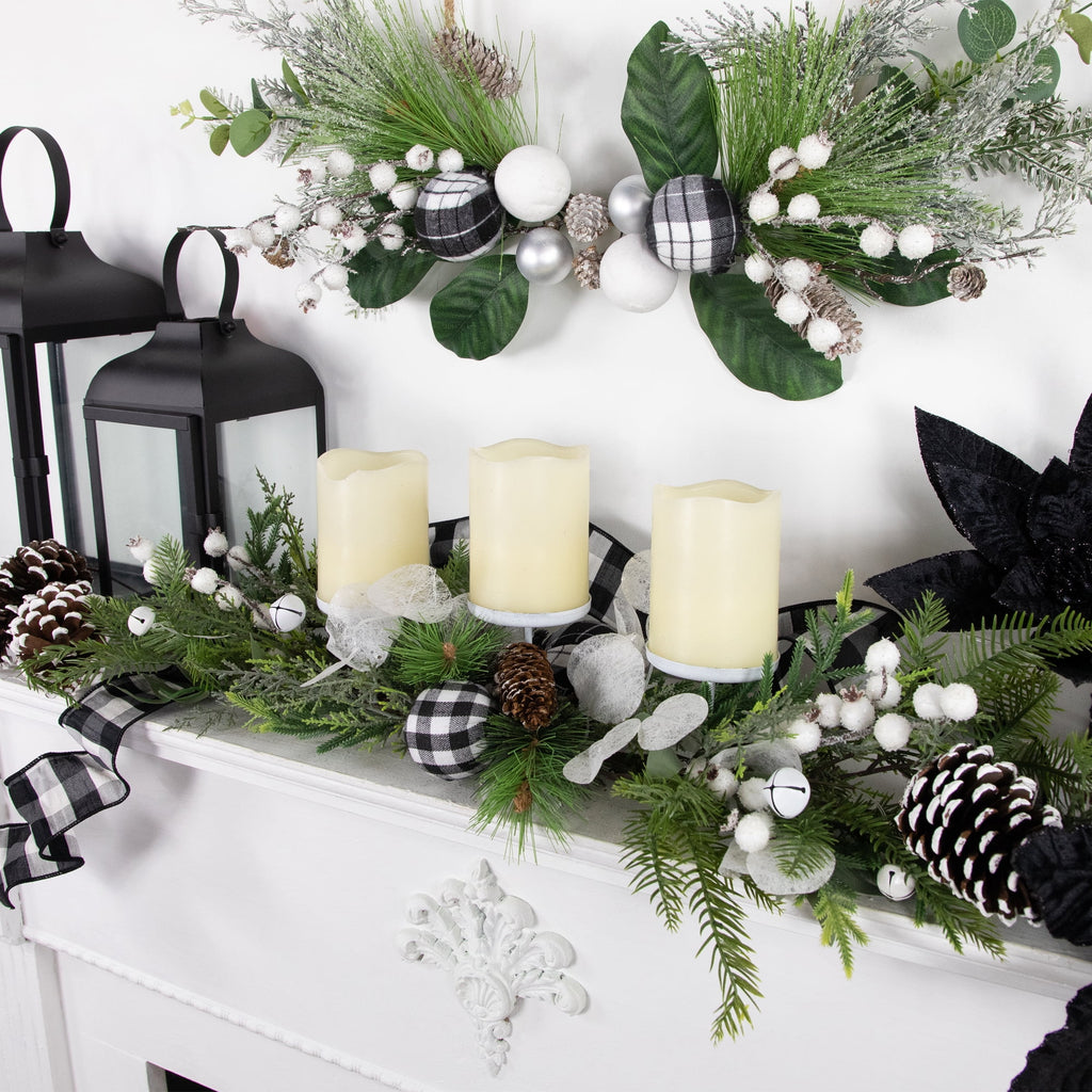 Northlight Mixed Foliage and Jingle Bell Christmas Pillar Candle Holder - 29"