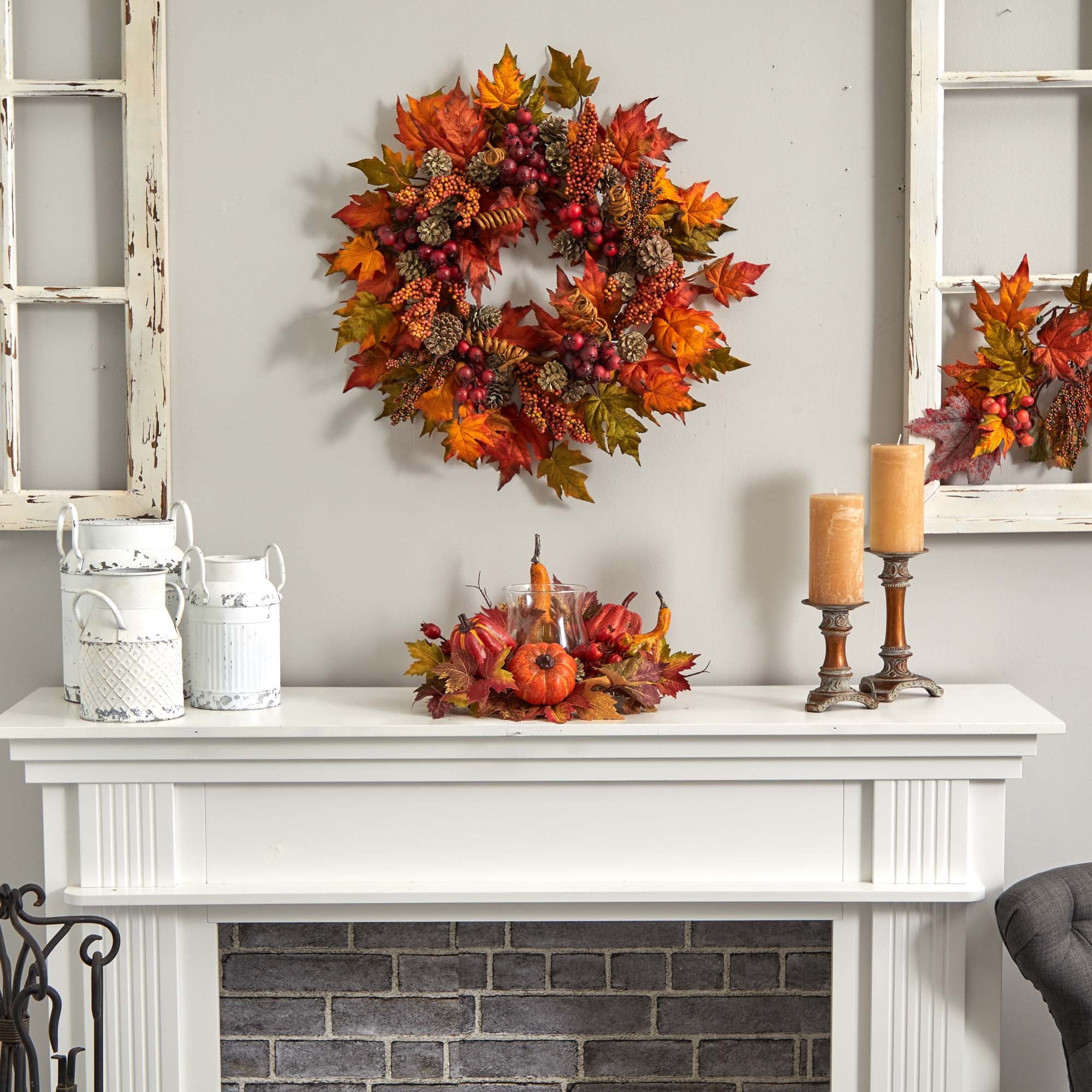 Nearly Natural 8" Maple Pumpkin and Gourd Artificial Plant Candelabrum, Multicolor