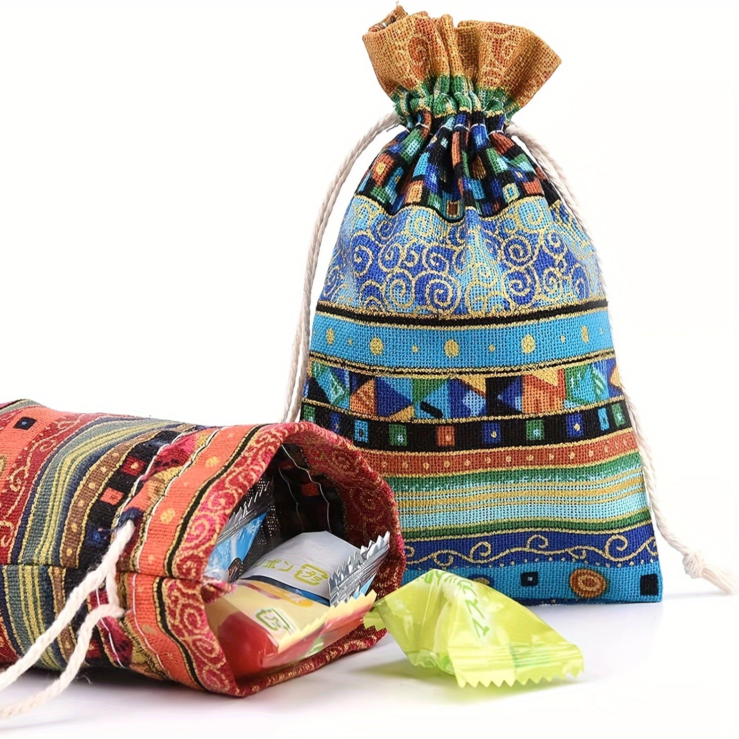 20/40/80Pcs Egyptian Ethnic Style Linen Burlap Bag, Gift Bags Breathable Jewelry Pouches with Drawstring Packing Storage Jute Sacks Jewelry Gift Candy Storage Bag, Multi-color