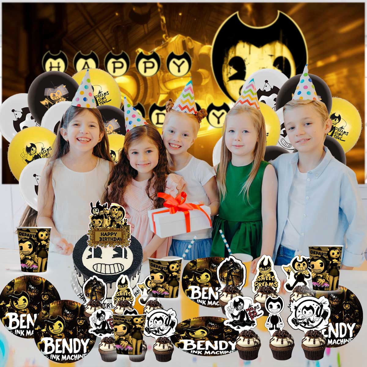 Bendy and the Ink Machine Birthday Party Supplies Balloons Plates Decoration Cake Topper Decor Tableware Banner Backdrop