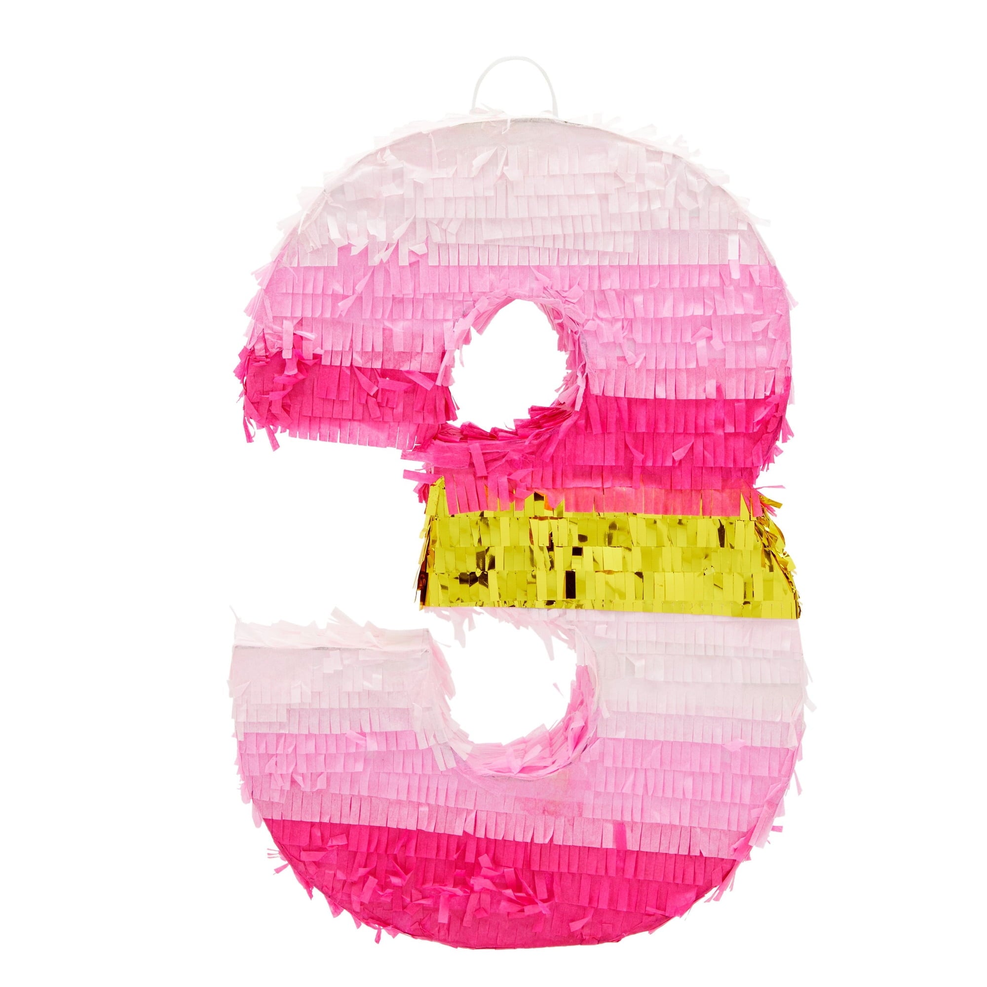 BLUE PANDA Number 3 Pinata, Pink and Gold for Kids Ages 3-14 Birthday Party Decoration, Fun Game and Event Supplies, Small (16.5 x 11 x 3 In)
