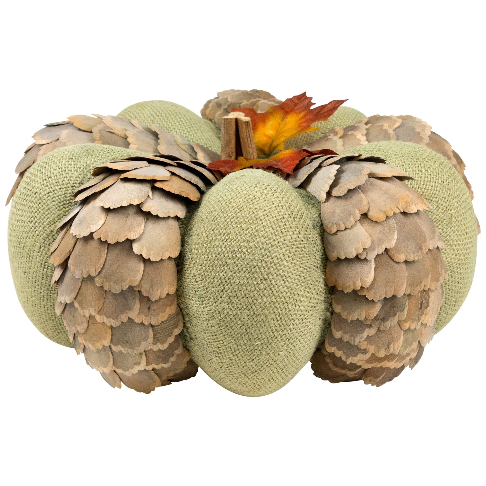 10" Green and Brown Autumn Harvest Tabletop Pumpkin
