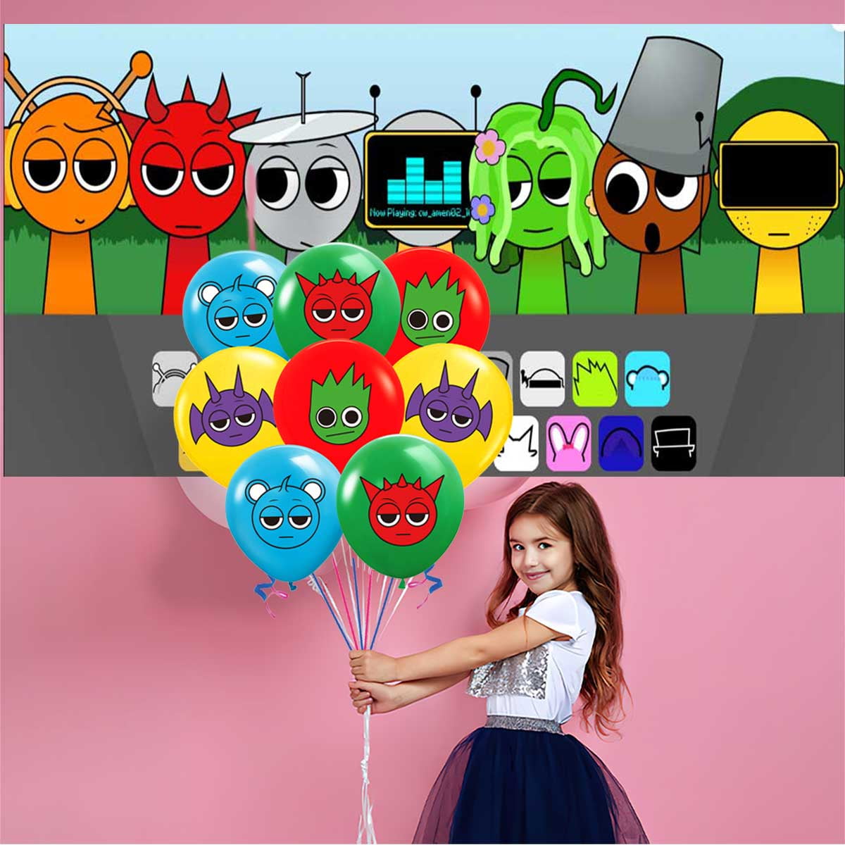 Incredibox Sprunki Party Supplies Decorations Paper Plates Tableware Balloons Birthday Decor Cake Topper Fans Banner Backdrop