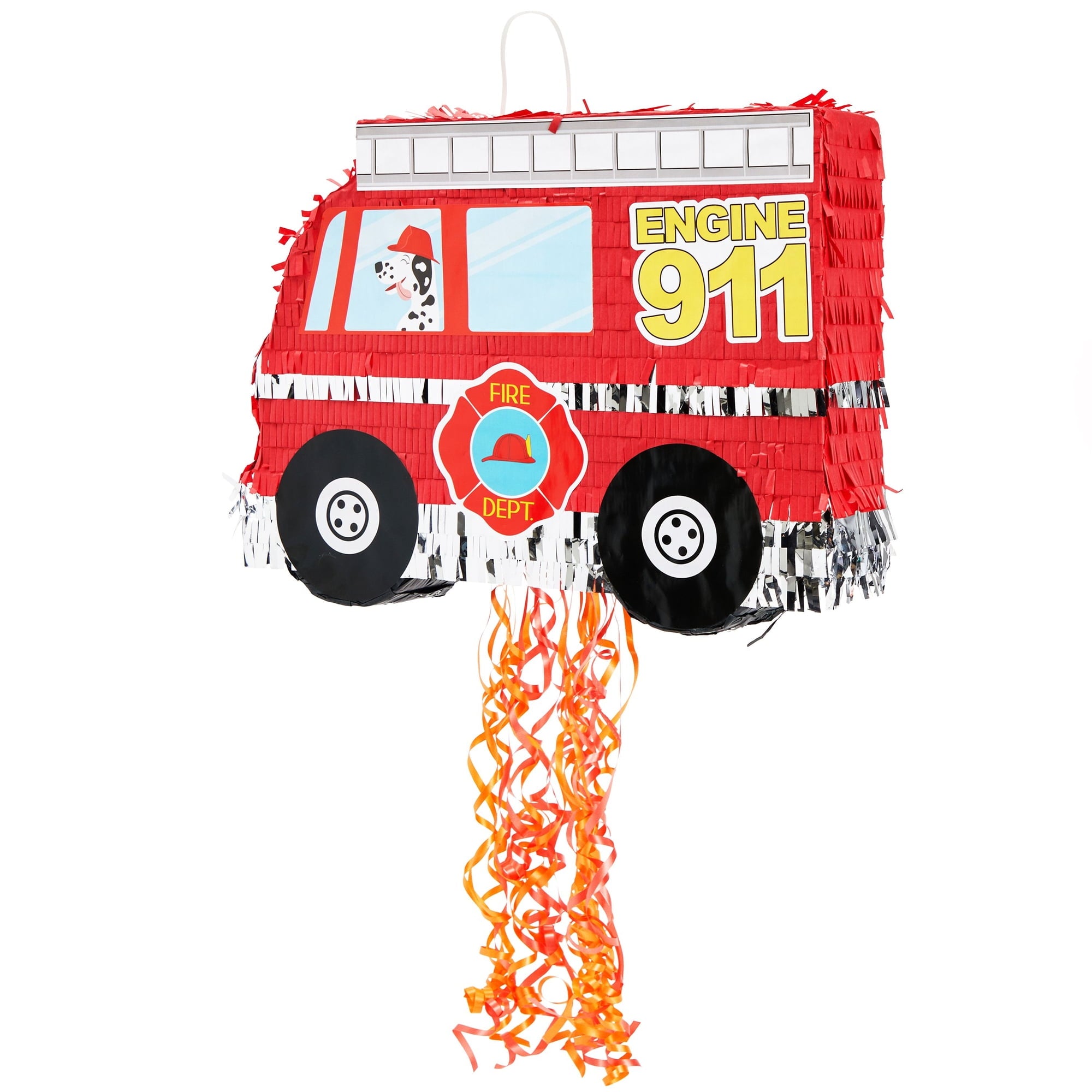 Pull String Fire Truck Pinata for Birthday Party Decorations, Firefighter Party Supplies (Small, 16.5 x 13 x 3 In), For Ages 3+