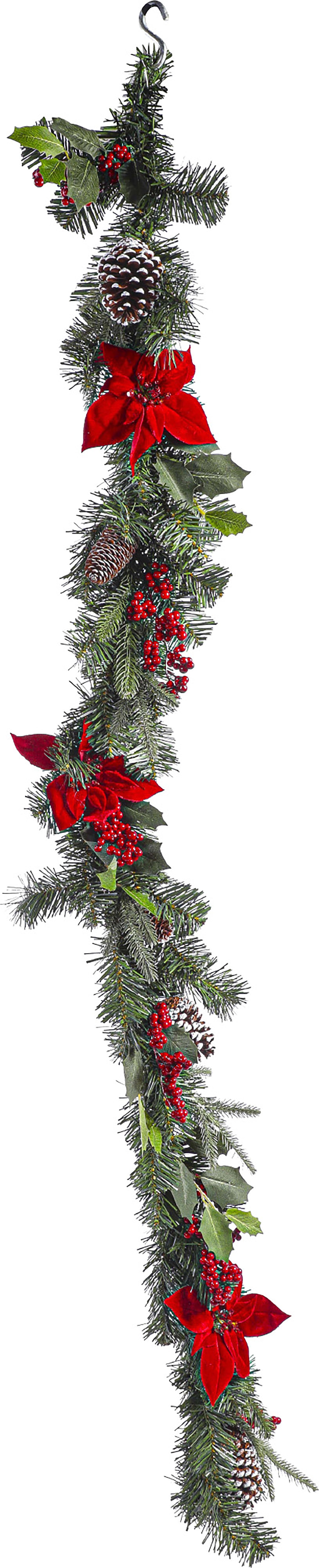 Alta Innova G48 MFMG6746X6X 6 ft. Pine Garland Poinsettia, Berries, Snowcap Pinecones