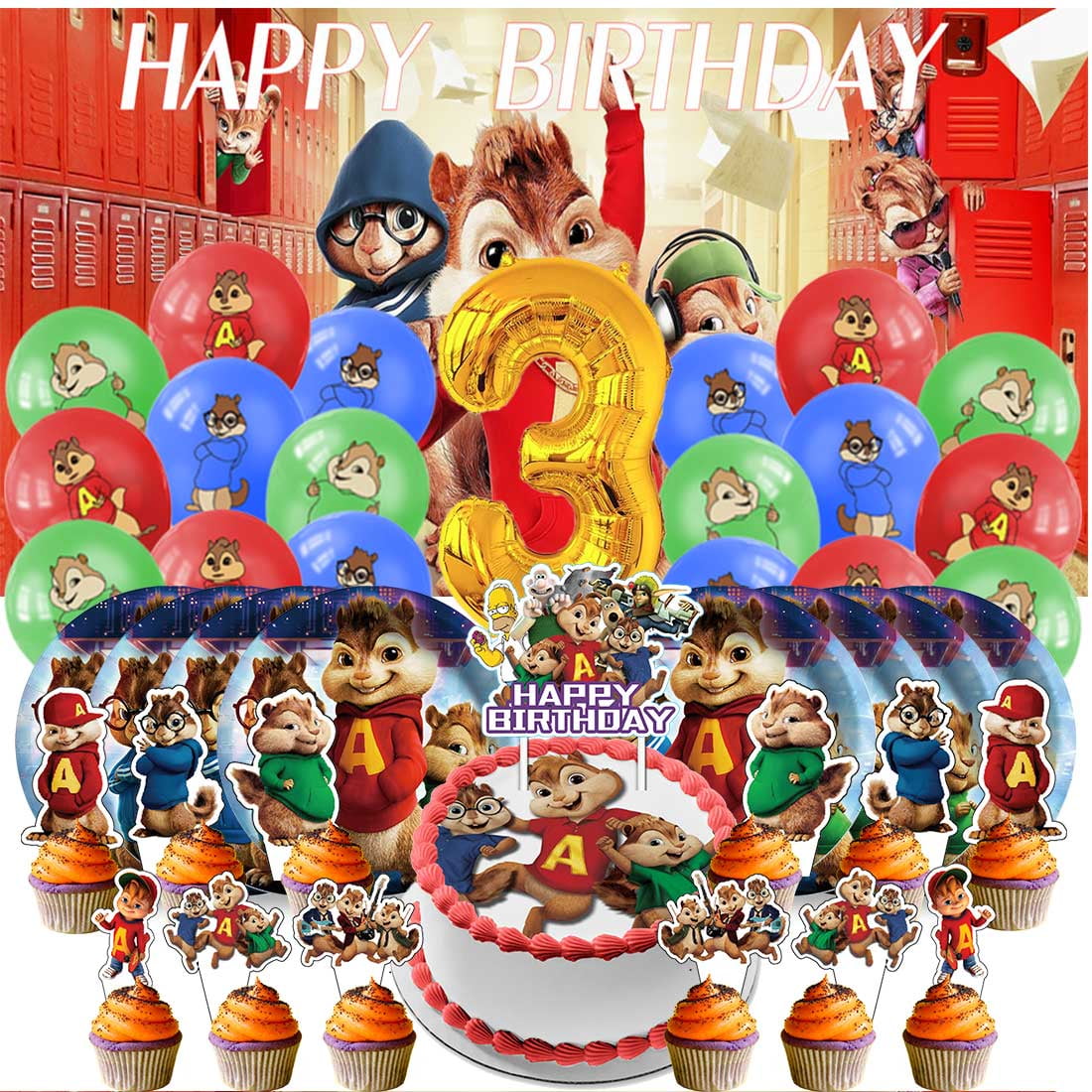 Alvin and The Chipmunks Balloons Party Supplies 1st Decor Tableware Birthday Cake Topper Decorations Banner Backdrop