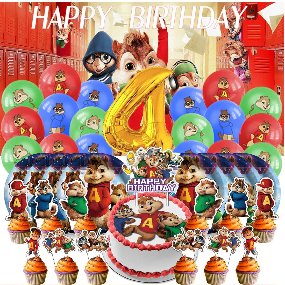 Alvin and The Chipmunks Balloons Party Supplies 1st Decor Tableware Birthday Cake Topper Decorations Banner Backdrop
