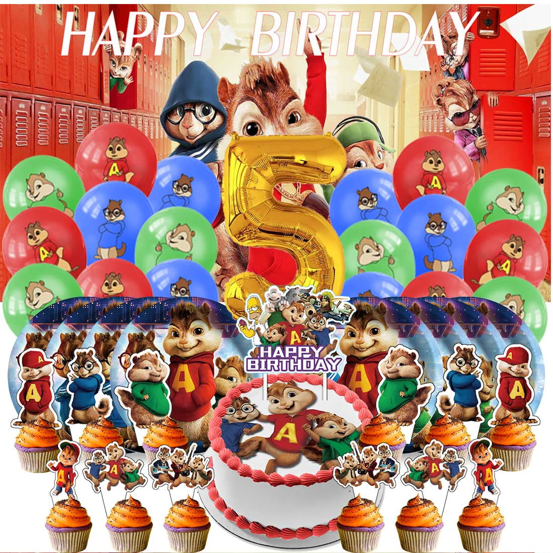 Alvin and The Chipmunks Balloons Party Supplies 1st Decor Tableware Birthday Cake Topper Decorations Banner Backdrop