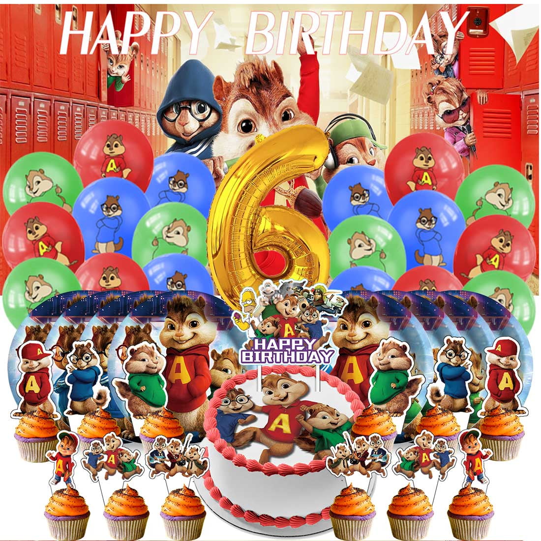 Alvin and The Chipmunks Balloons Party Supplies 1st Decor Tableware Birthday Cake Topper Decorations Banner Backdrop