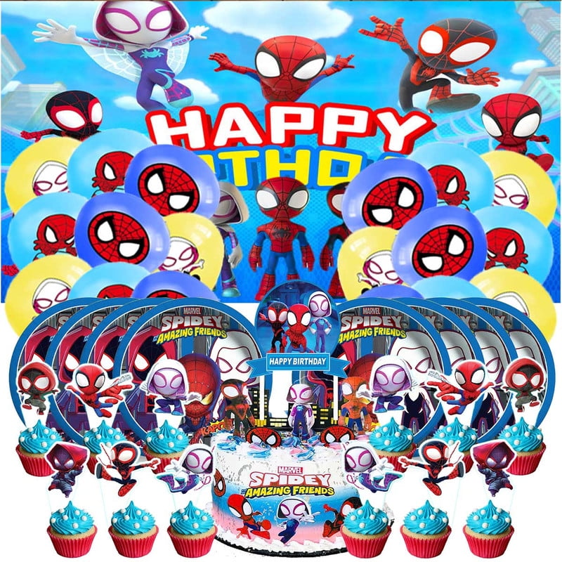 Amazing spidy and friends Birthday Party Supplies Balloons Plates Decoration Cake Topper Decor Tableware Banner Backdrop
