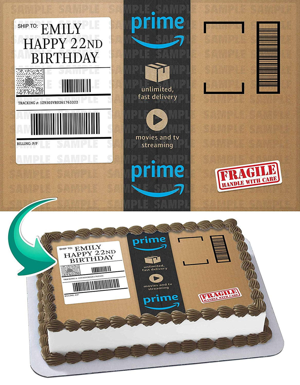 Amazon Prime - Edible Cake Topper - 11.7 x 17.5 Inches 1/2 Sheet rectangular