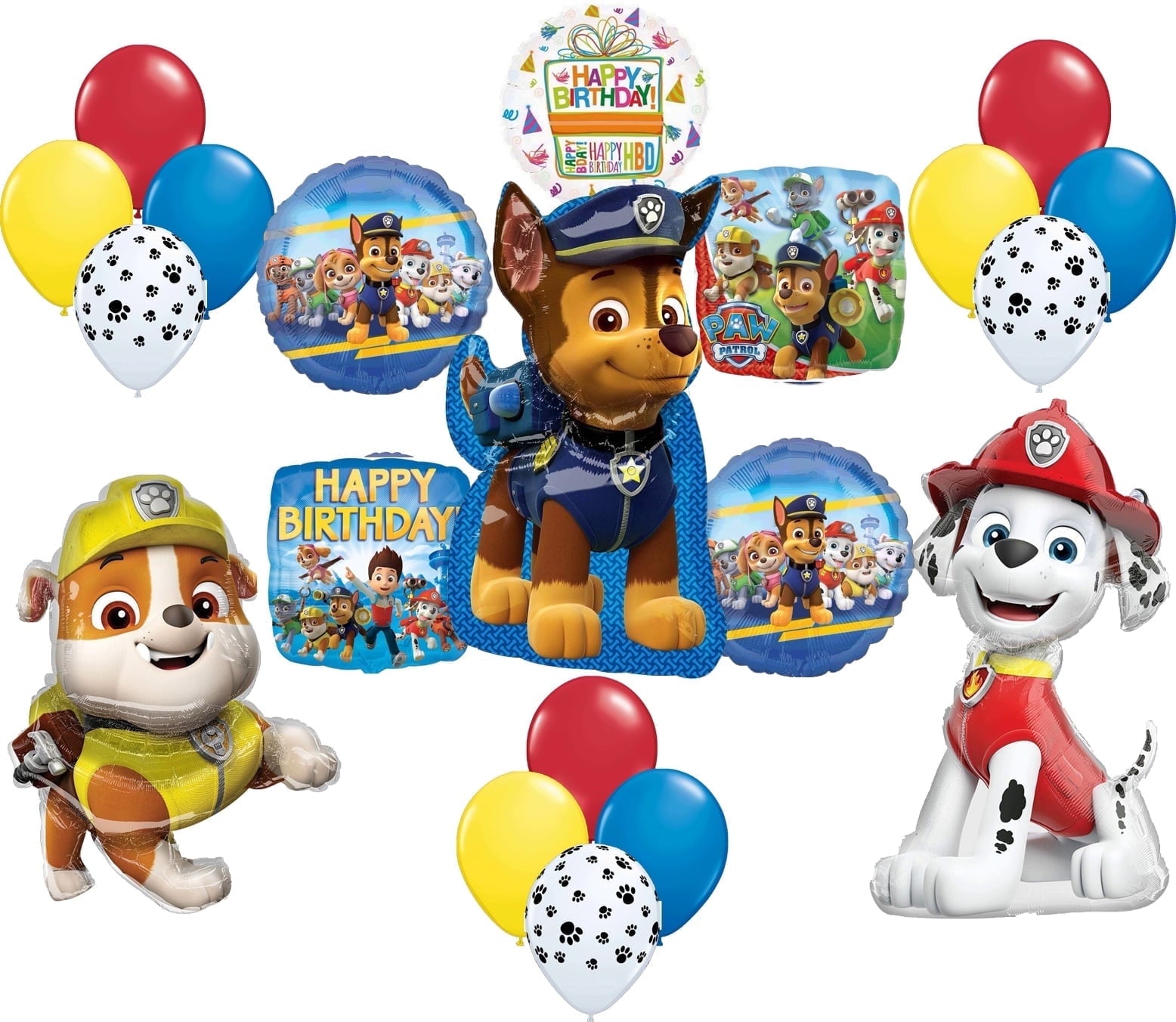 Anagram Paw Pups Chase Rubble and Marshall on Patrol Birthday Party Supplies Balloon Bouquet Decorations