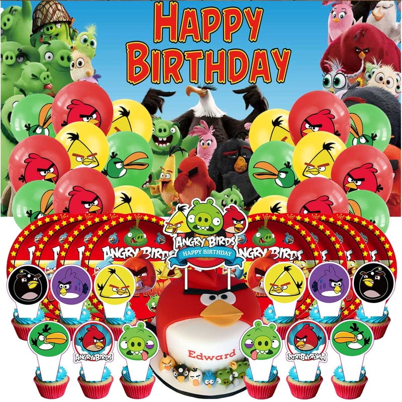 Angry Birds Plates Balloons Party Supplies Decor Backdrop Cake Topper Banner Decorations Tableware