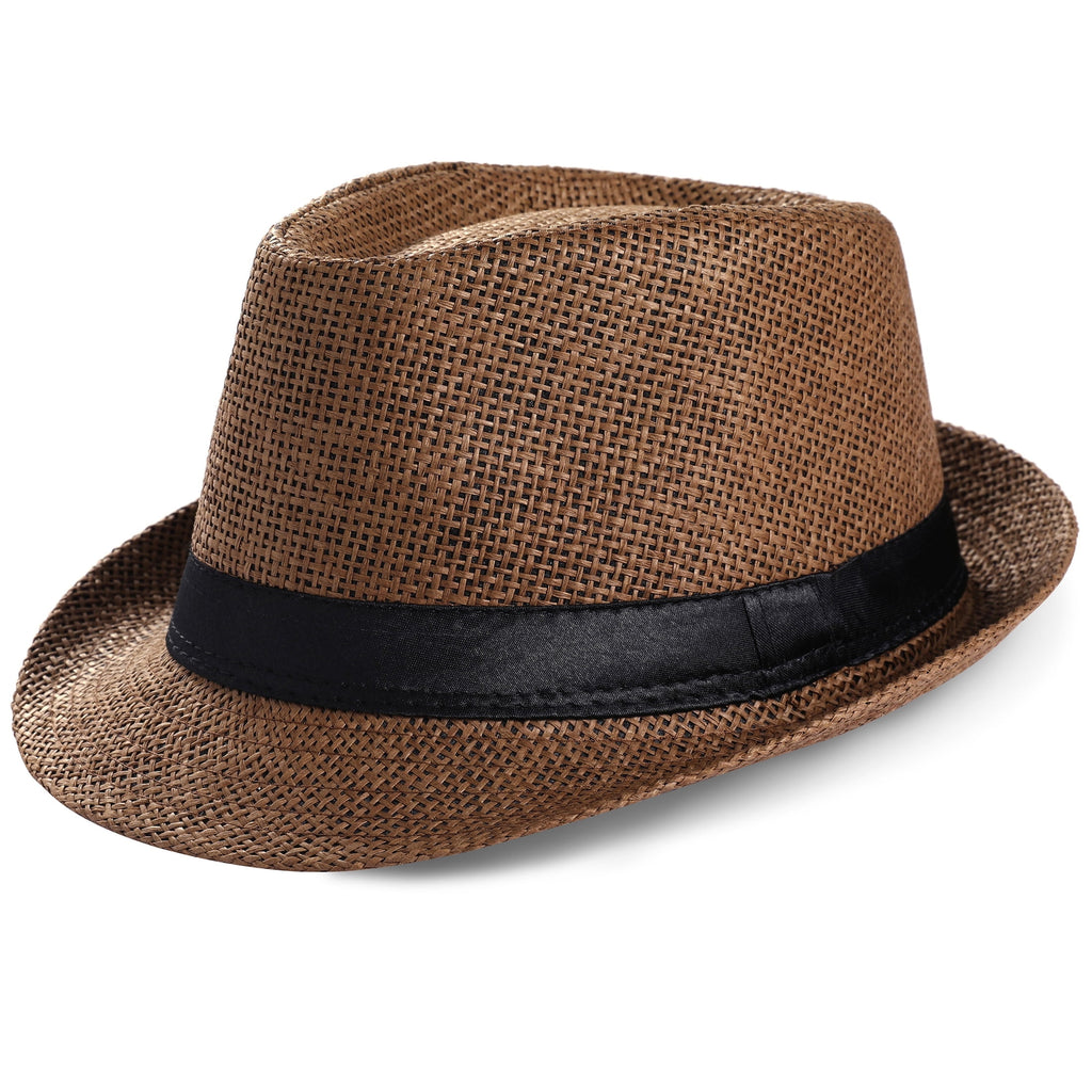 BABEYOND Straw Trilby Fedora Hat for Men-1920s Felt Panama Hat Short Brim Summer Cap with Ribbon