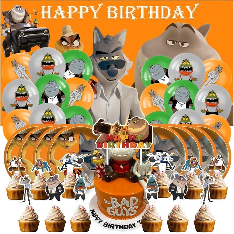 Bad Guys Party Supplies Decor Backdrop Cake Topper Plates Balloons Banner Decorations Tableware