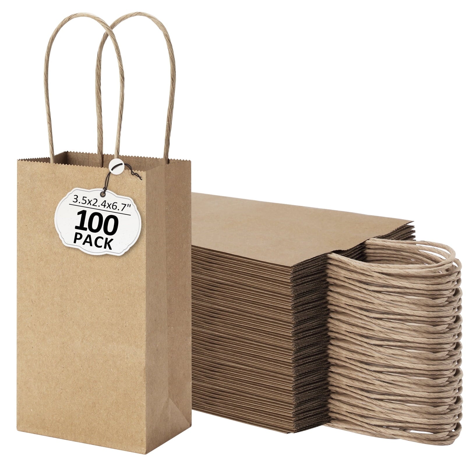 BagDream 100 Pack Mini White Gift Bags with Handles 3.5x2.4x6.7 Recyclable Kraft Paper Bags for Party Favor, Birthday, Baby Shower, Candy, Small Business