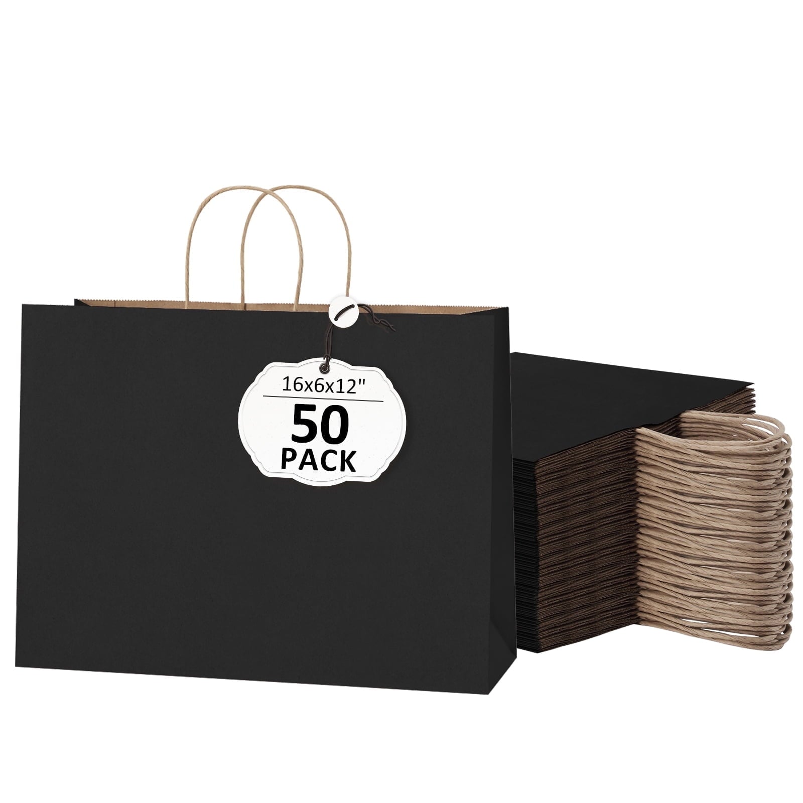 BagDream Brown Kraft Paper Bags with Handles Large Shopping Bag for Gift, Grocery, Merchandise, Party Favor, Retail Stores, 16x6x12", 50 Pack