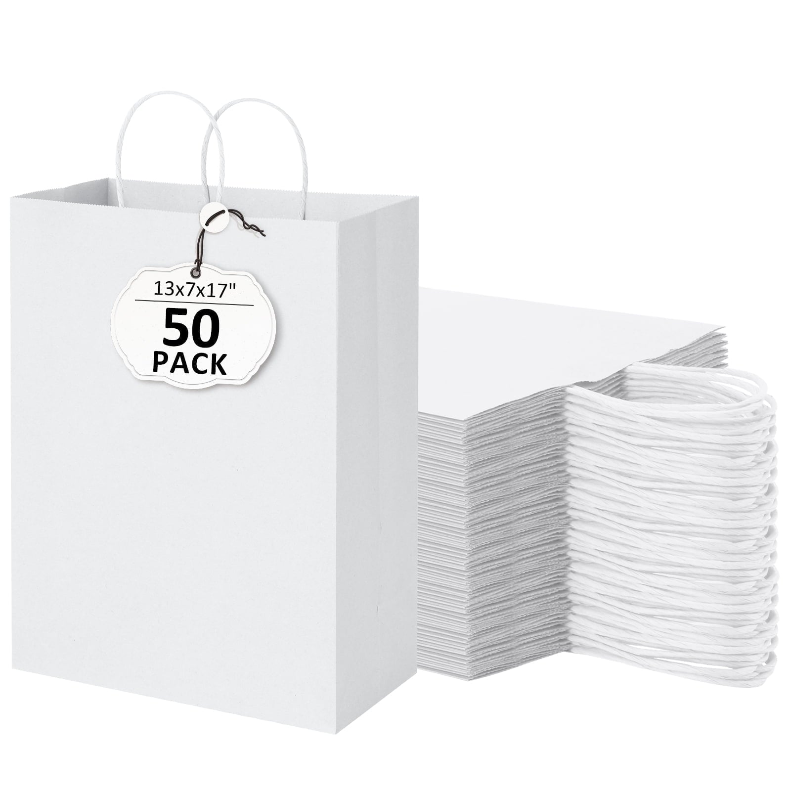 BagDream 50 Pack Paper Gift Bags 13x7x17 Recyclable Brown Kraft Paper Bags with Handles Bulk Party Bags, Shopping Bags, Retail Bags, Merchandise Bags