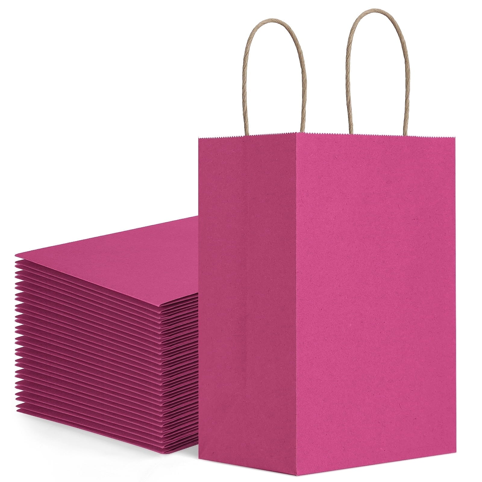 BagDream 100 Pack Green Gift Bags with Handles Small Kraft Paper Bags for Birthday, Christmas, Gifts, Holidays, 5.25x3x8inches