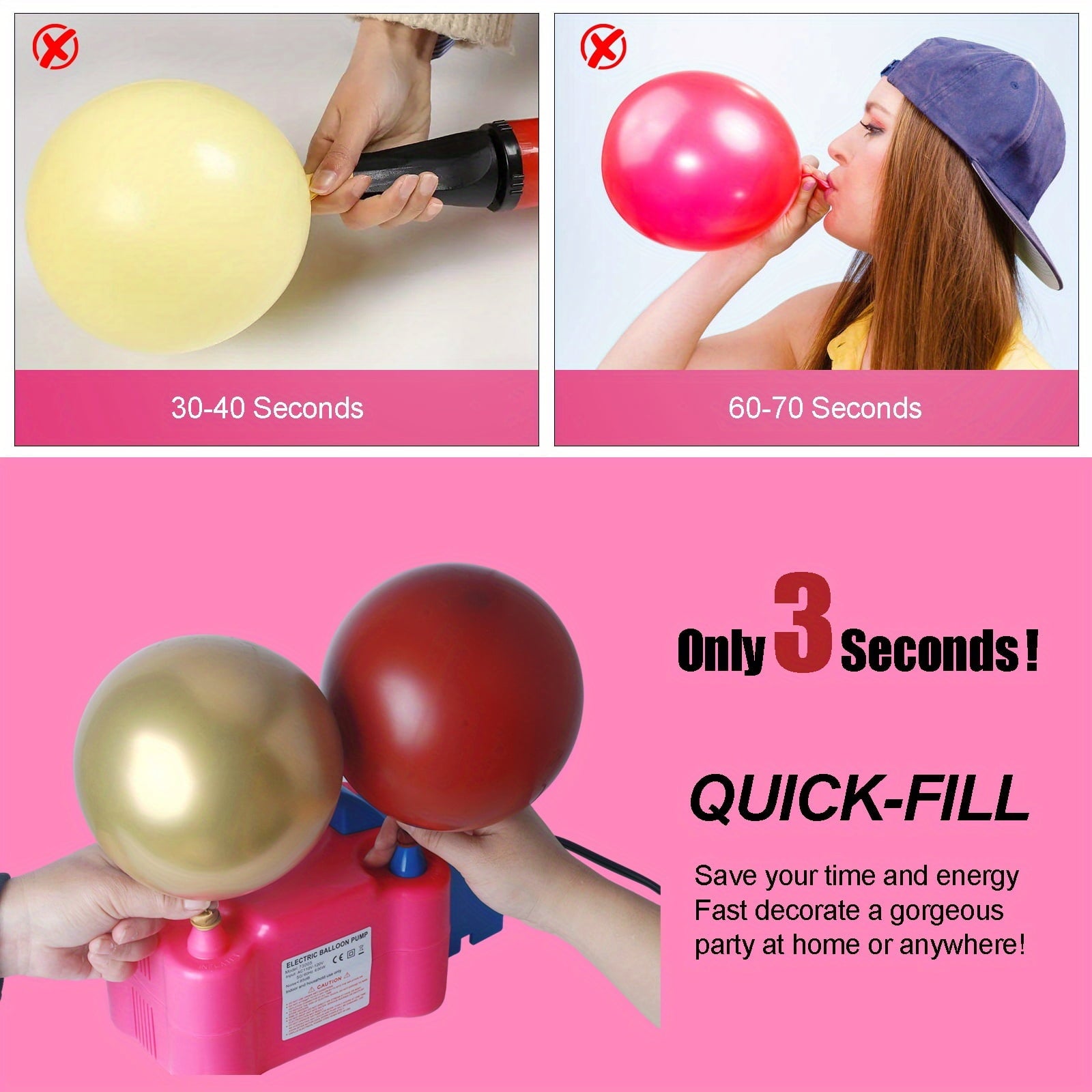 Balloon Pump, Balloon Pump Electric, Electric Balloon Pump At Home, Portable Air Blower With Dual Nozzle Balloon Air Pump For Decoration, Party And Save Time, Without Battery