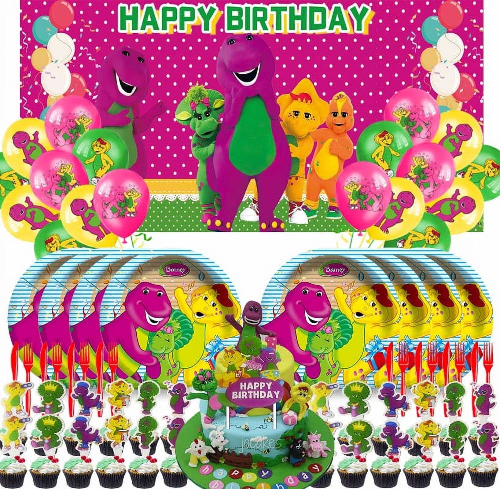 Barney and Friends Birthday Party Supplies Balloons Plates Decoration Cake Topper Decor Tableware Banner Backdrop