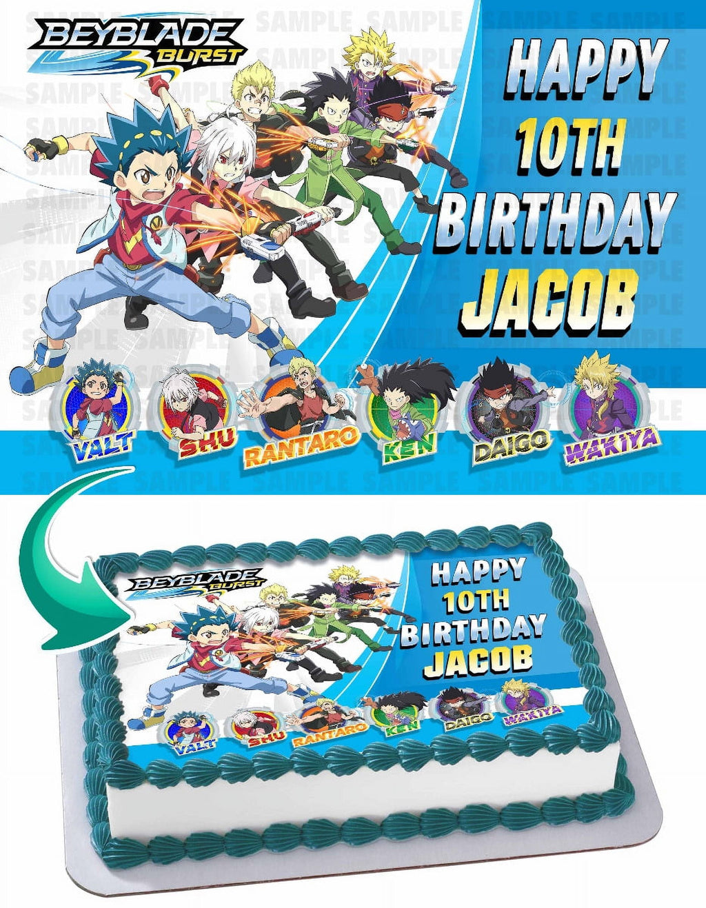 Beyblade Burst - Edible Cake Topper - 11.7 x 17.5 Inches 1/2 Sheet rectangular
