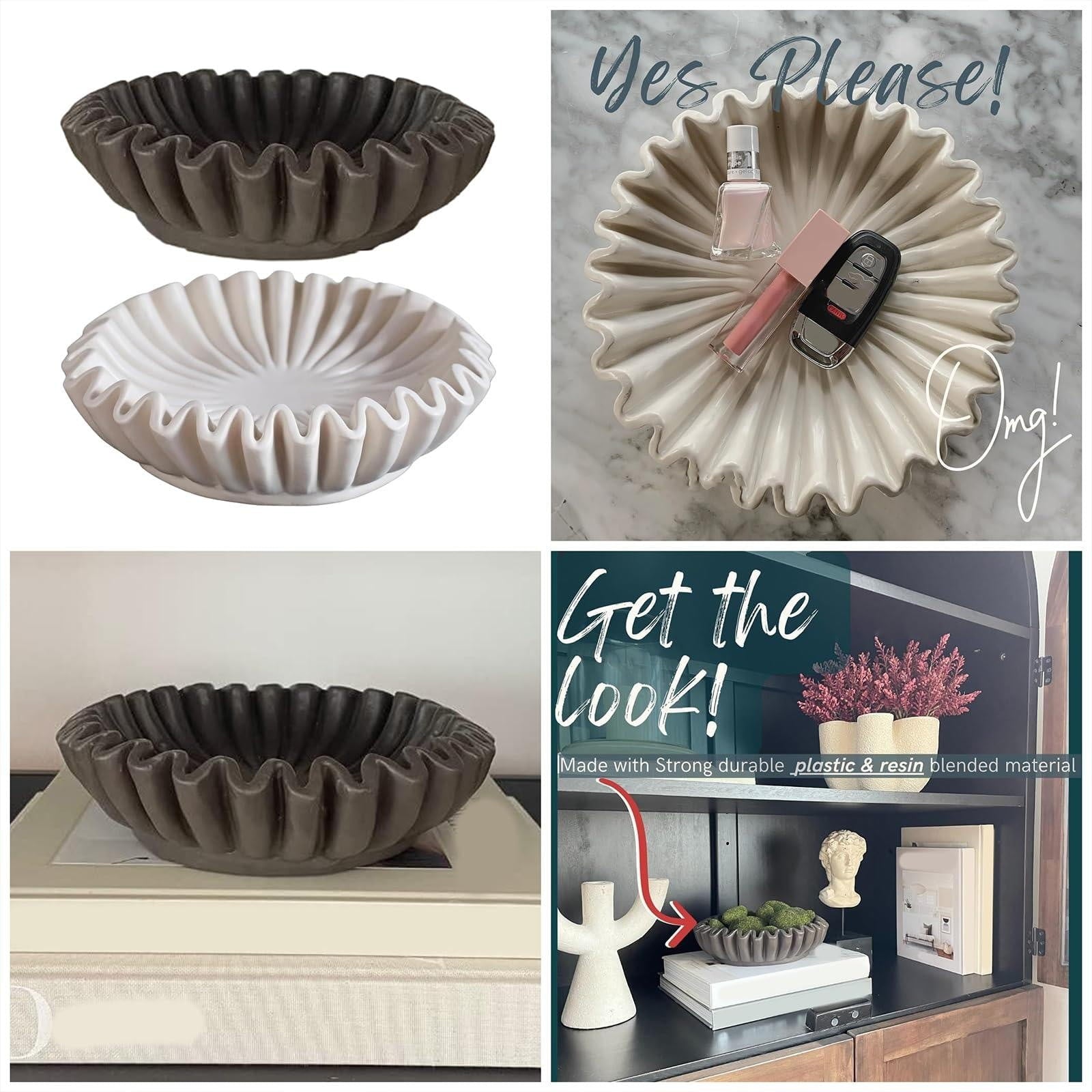 1*Decoration Ruffle Bowl Decorative Bowls for Home Decor Vintage Ring Dish Fruit Bowl Ruffle Bowl Decor for Living Room Design Coffee Table Bookshelf Desktop Decorations Clearance!