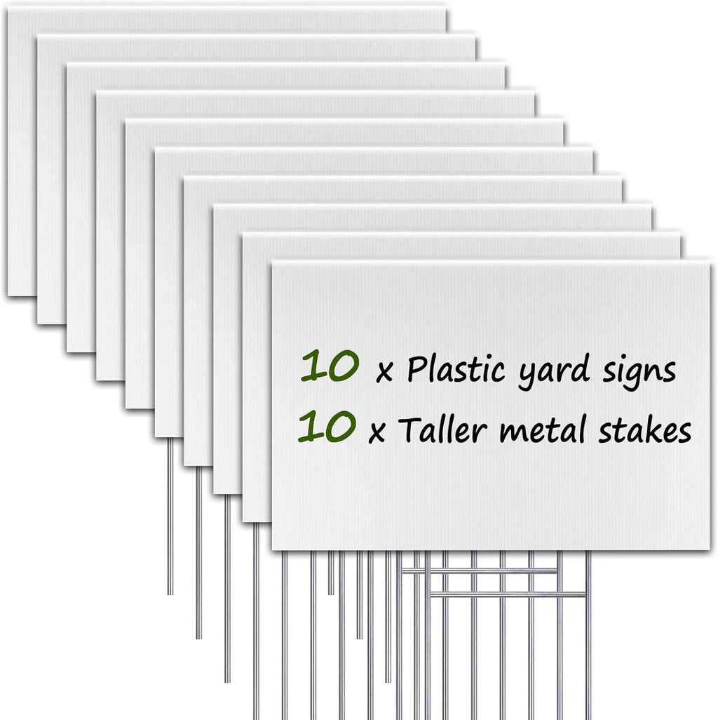 Blank Yard Signs with Stakes, 10 Pack Lawn Signs Corrugated Plastic 17x12 Inches Custom Double Sided for Yard Sale Outdoor, Garage, Open House, Estate, Guidepost, Birthday Party