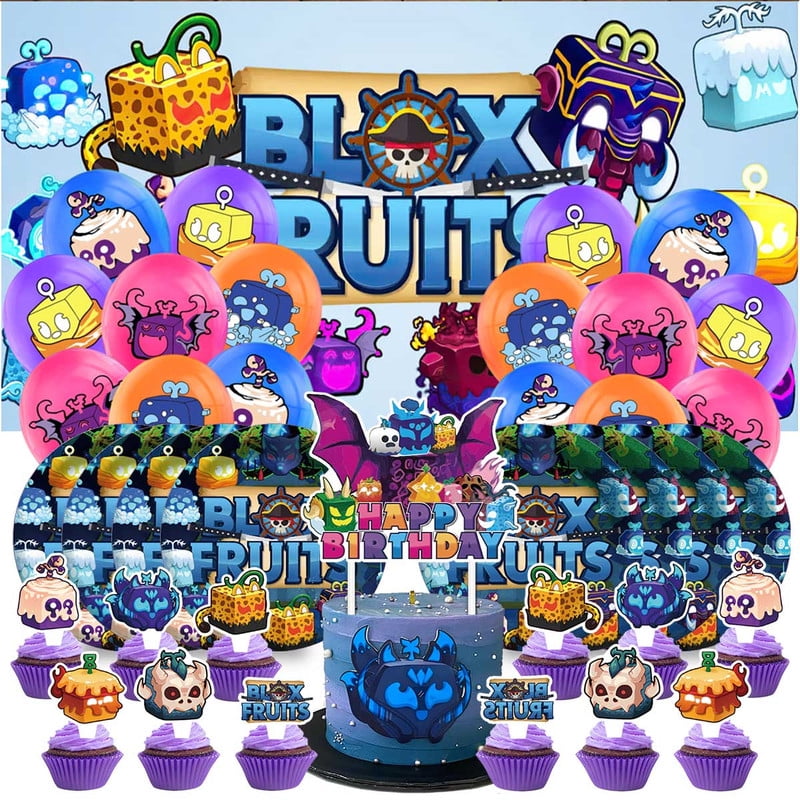 Blox Fruits Birthday Party Supplies Balloons Plates Decoration Cake Topper Decor Tableware Banner Backdrop