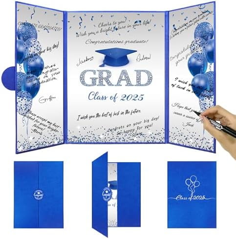 Blue Silver Graduation Party Decorations, Blue Class of 2025 Congratulations Graduates Alternative Signature Guest Book for Men Happy Graduation Gifts Congrats Grad Party Signing Card Board