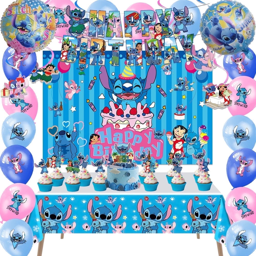 Blue Hawaiian Birthday Decorations Birthday Banner,Backdrop,Tablecloth ,Hanging Swirls,Balloons,Cake Topper,Cupcake Toppers for Summer Birthday Party Decorations Party Supplies Party Favors