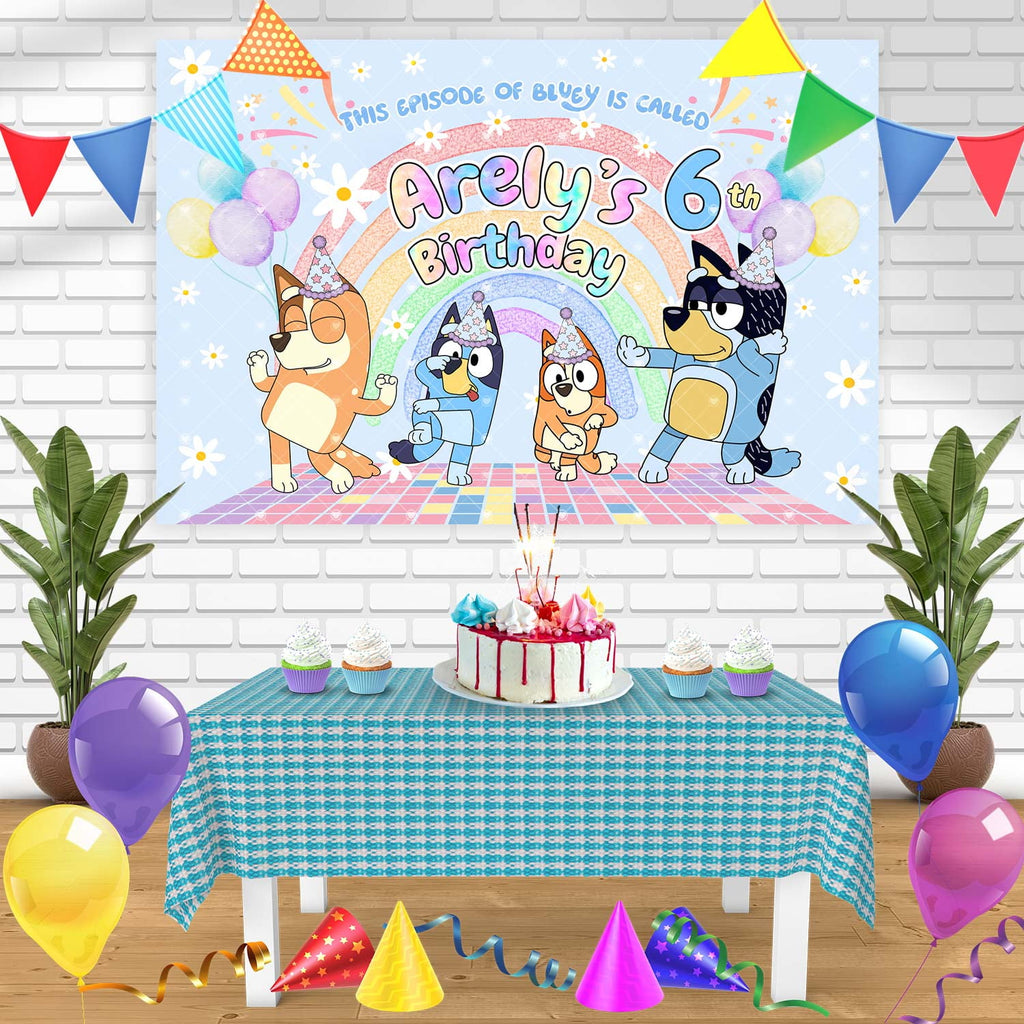 Bluey Rainbow Balloons Birthday Banner Personalized Party Backdrop Decoration 60 x 44 Inches